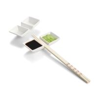 Helen's Asian Kitchen 2 Section Sauce Dish with Chopstick Rest Set of 2