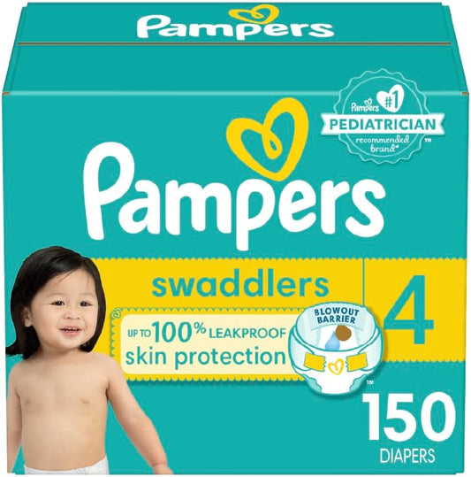 Pampers Swaddlers Diapers - Size 4, One Month Supply (150 Count), Ultra Soft Disposable Baby Diapers