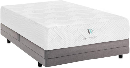 WELLSVILLE 14" Ventilated Luxury Gel Memory Foam Mattress - CertiPUR-US Certified, Twin XL, Grey/White