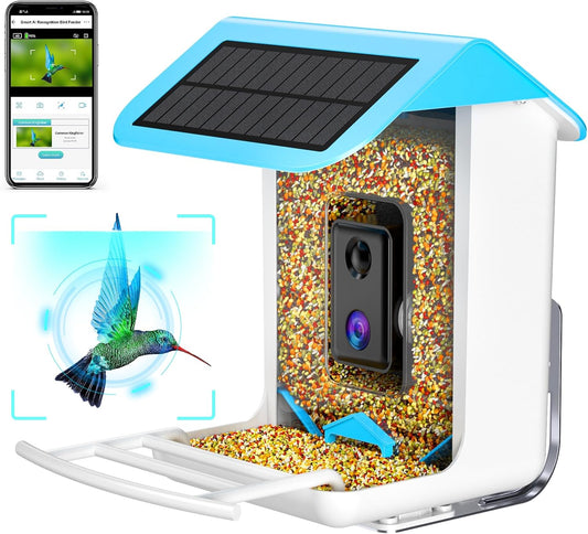 isYoung Smart Bird Feeder with Camera, Free AI Forever, Identify Bird Species, Solar Powered, Auto Capture & Notify, Ideal Gift for Bird Lovers