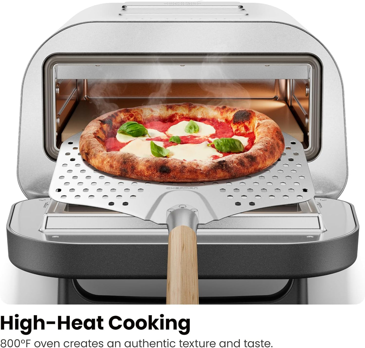 CHEFMAN Indoor Pizza Oven - Makes 12 Inch Pizzas in Minutes, Heats up to 800°F - Countertop Electric Pizza Maker with 5 Touchscreen Presets, Pizza Stone and Peel Included - Stainless Steel