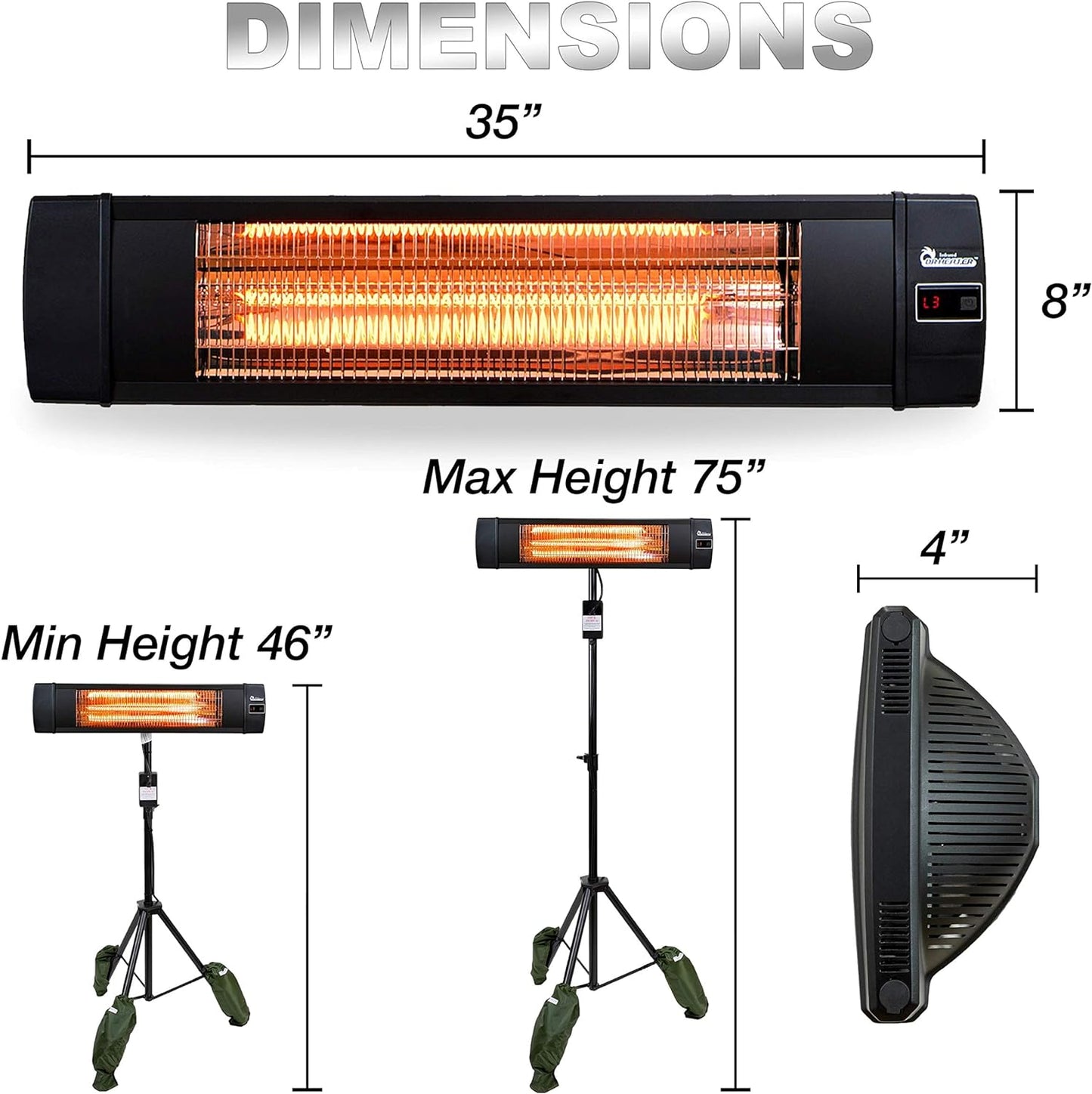 DR-338 Carbon Infrared Patio Heater with Tripod, Black, 23x40 Inches