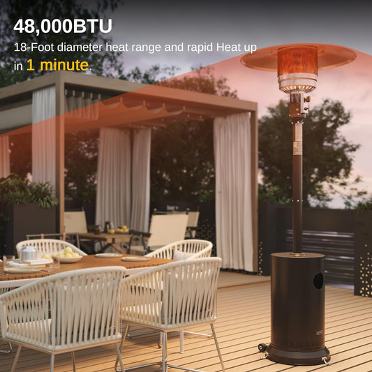 EAST OAK 48,000 BTU Patio Heater for Outdoor Use With Round Table Design, Double-Layer Stainless Steel Burner and Wheels, Outdoor Patio Heater for Home and Commercial, Bronze, 31.9" x 31.9" x 86.6"