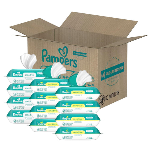 Pampers Sensitive Baby Wipes, Water Based, Hypoallergenic and Unscented, 8 Flip-Top Packs, 4 Refill Packs (1008 Wipes Total) (Packaging May Vary)